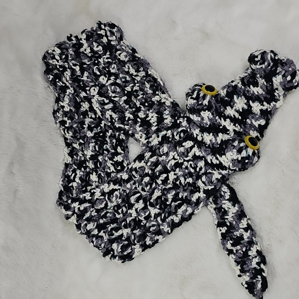 Black White Gray Handmade Crochet  Alligator/ Gator Scarf 54" x 4½"